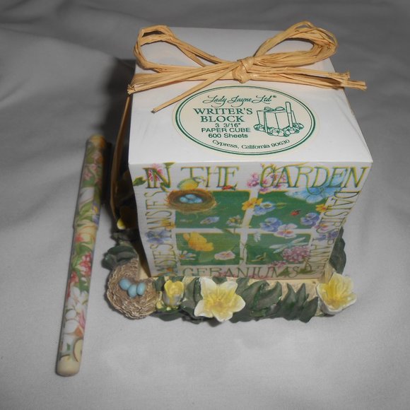 Vtg lady Jane Ltd. porcelain Writer's Block paper Cube 600 sheets w/ pen Gift π - Picture 9 of 9